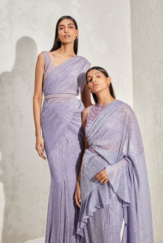 Namrata Joshipura-Purple Pearl Gathered Draped Sari Set-INDIASPOPUP.COM