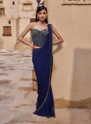 Blue ratnaneel corset and sari