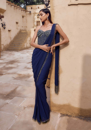 Blue ratnaneel corset and sari
