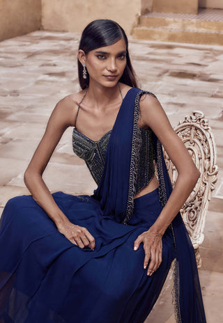 Blue ratnaneel corset and sari