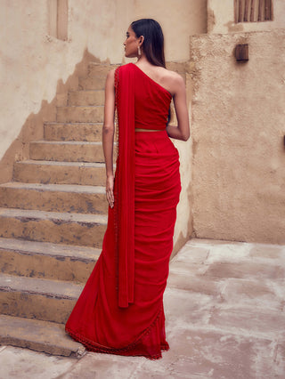 Red padmaraga sari set