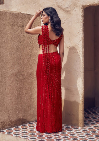 Red padmaraga drape sari with blouse