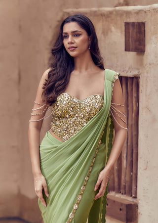 Pista green harit meher corset sari