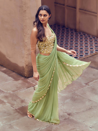 Pista green harit meher corset sari