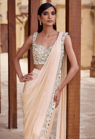 Blush champagne kumudini draped sari set