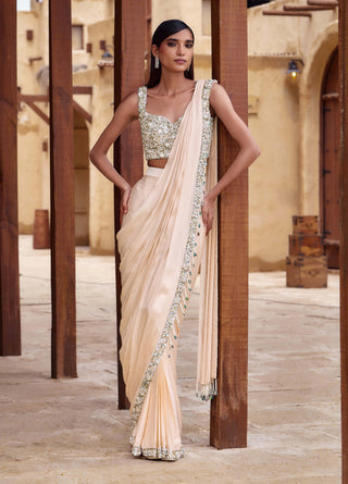 Blush champagne kumudini draped sari set