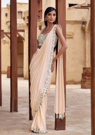 Blush champagne kumudini draped sari set