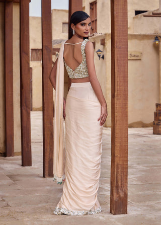 Blush champagne kumudini draped sari set