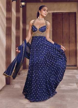 Blue mayurika anarkali with dupatta