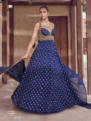 Blue mayurika anarkali with dupatta