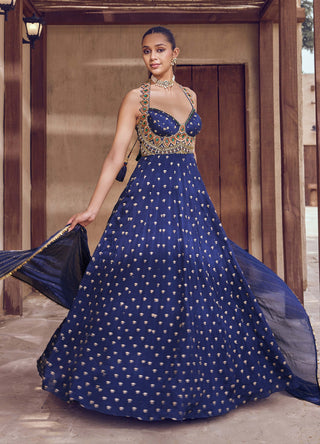 Blue mayurika anarkali with dupatta