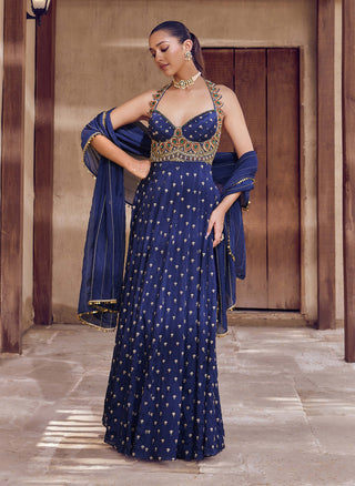 Blue mayurika anarkali with dupatta