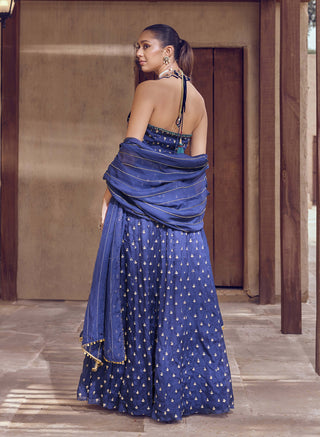 Blue mayurika anarkali with dupatta