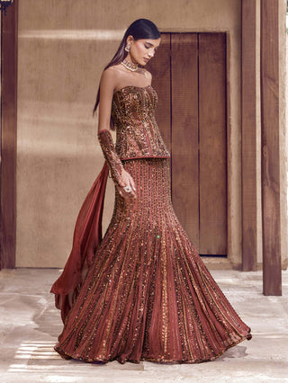 Coffee kansya noor corset lehenga set