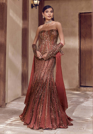 Coffee kansya noor corset lehenga set