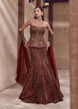 Coffee kansya noor corset lehenga set