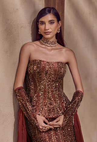 Coffee kansya noor corset lehenga set