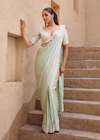 Sage green chandrika drape sari set