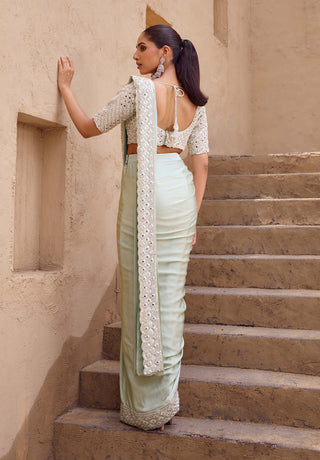 Sage green chandrika drape sari set