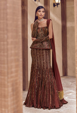 Coffee kansya noor corset lehenga set