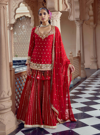 Red padma valli sharara set