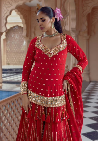 Red padma valli sharara set