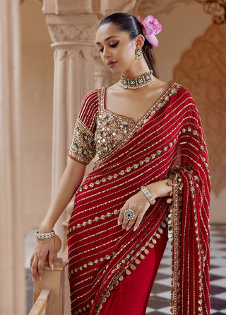 Red rajraga jalsaa sari set