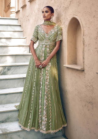Pista green padma noor anarkali lehenga