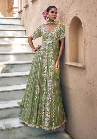 Pista green padma noor anarkali lehenga