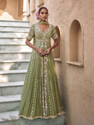 Pista green padma noor anarkali lehenga