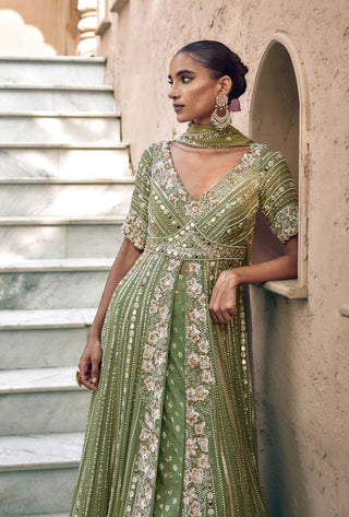 Pista green padma noor anarkali lehenga