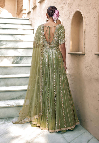 Pista green padma noor anarkali lehenga
