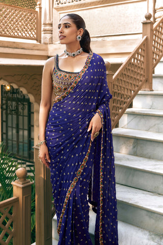 Purple indraneel padma sari set