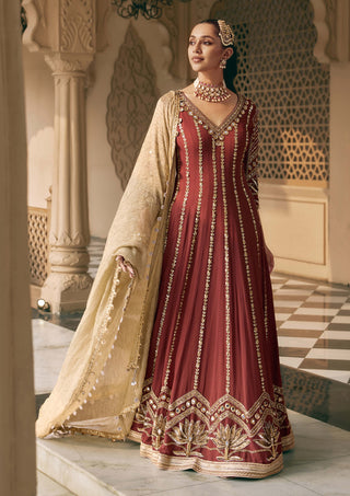 Coffee Tamra padma anarkali with dupatta