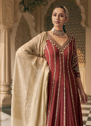 Coffee Tamra padma anarkali with dupatta