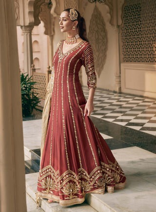 Coffee Tamra padma anarkali with dupatta