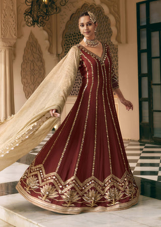 Coffee Tamra padma anarkali with dupatta