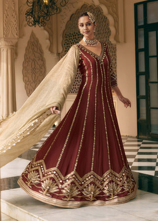 Coffee Tamra padma anarkali with dupatta