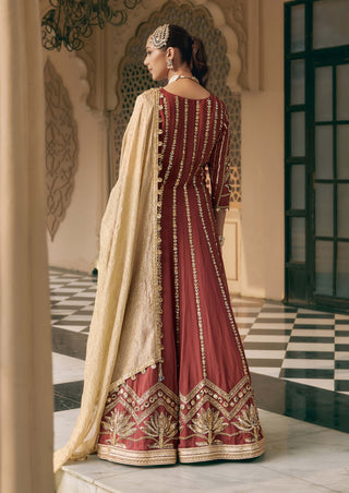 Coffee Tamra padma anarkali with dupatta