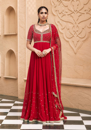 Red rajrani anarkali with dupatta