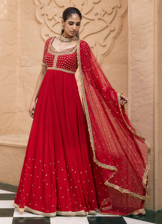 Red rajrani anarkali with dupatta