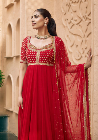 Red rajrani anarkali with dupatta