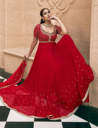 Red rajrani anarkali with dupatta