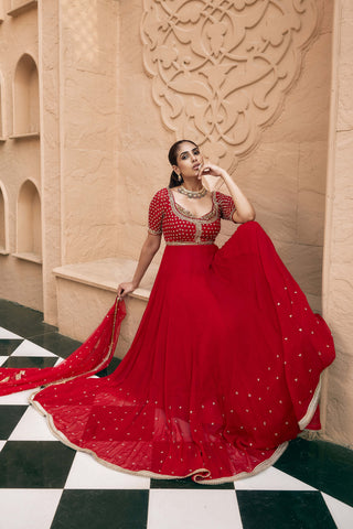 Red rajrani anarkali with dupatta