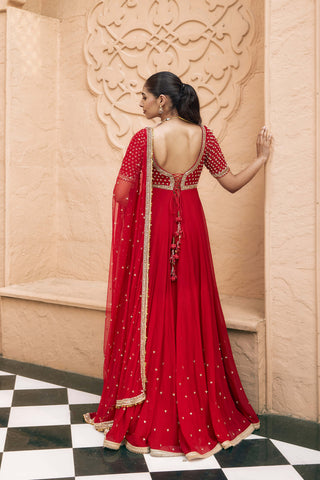 Red rajrani anarkali with dupatta