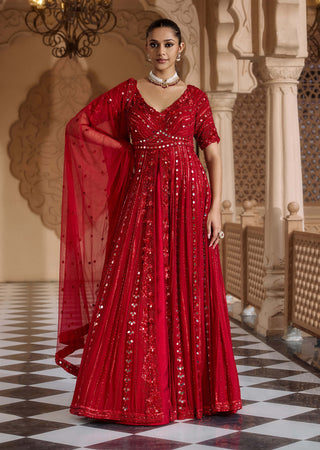 Red raktambara anarkali lehenga set