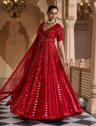 Red raktambara anarkali lehenga set