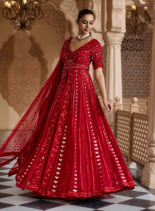 Red raktambara anarkali lehenga set
