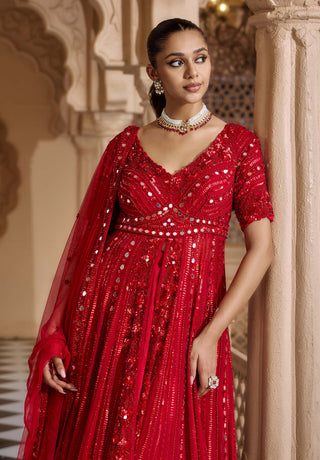 Red raktambara anarkali lehenga set