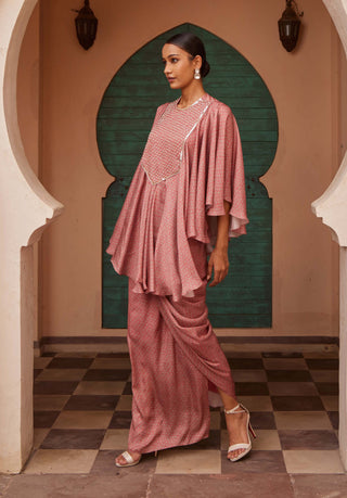 Nidhika Shekhar-Pink Printed Drape Kurta With Skirt-INDIASPOPUP.COM